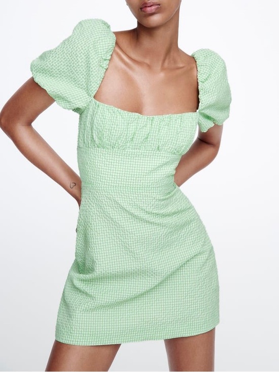 Zara Dresses & Skirts - F002 ZARA Gingham Puff Sleeve Backless Dress